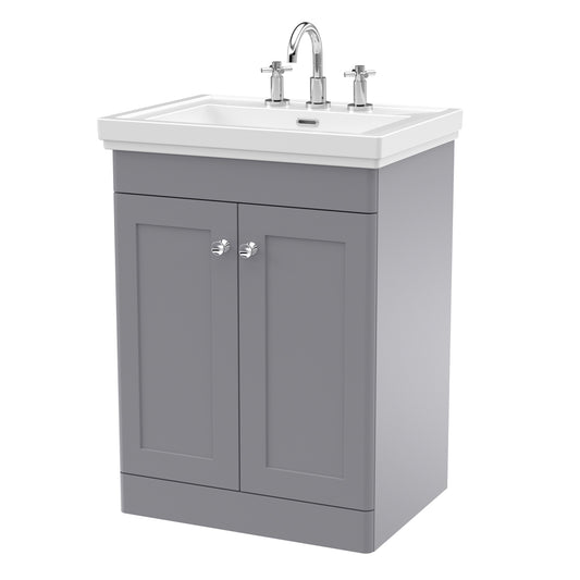 Fairford Laurel 2.0 600mm Floor Standing Satin Grey Vanity Unit - 3 Tap Hole