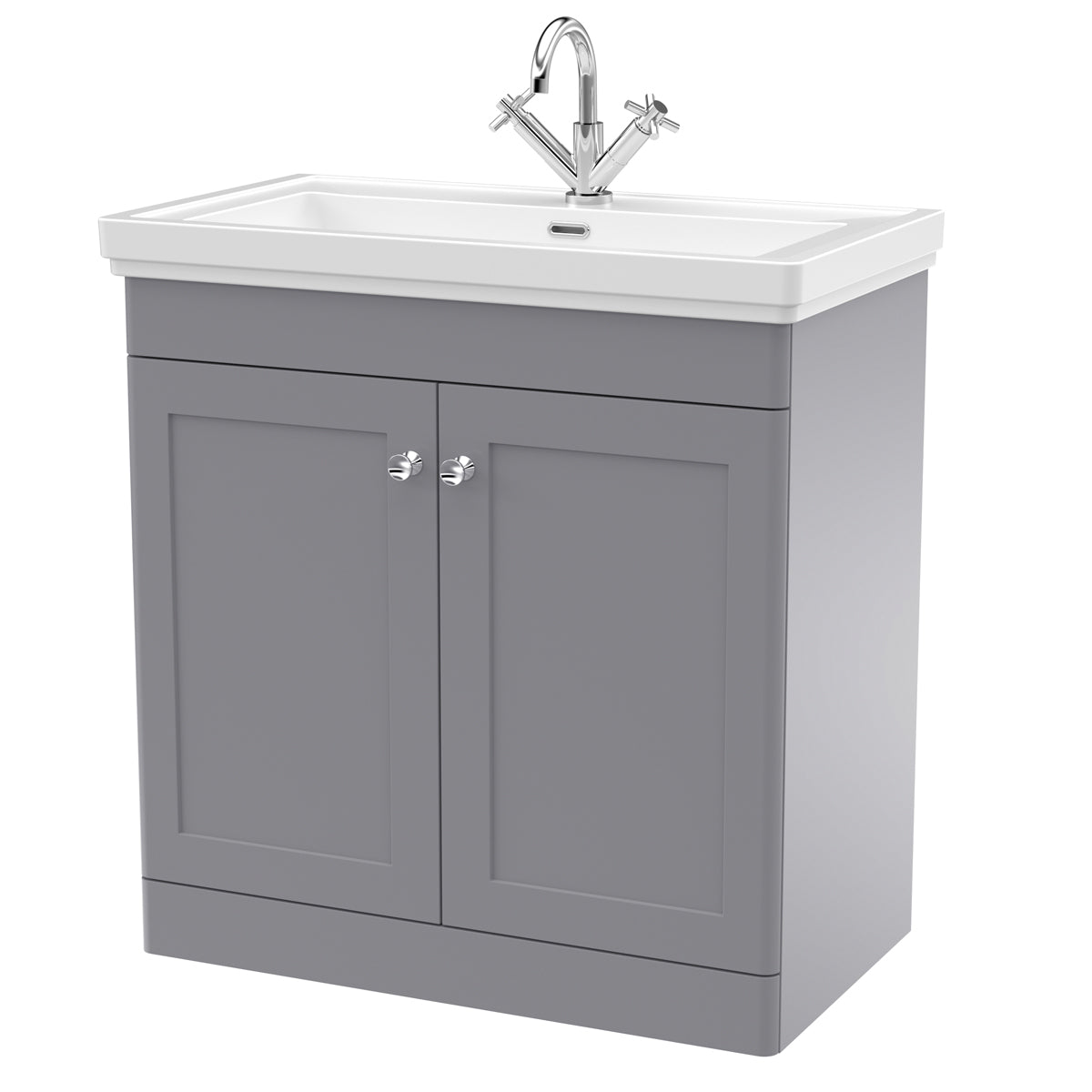 Fairford Laurel 2.0 800mm Floor Standing Satin Grey Vanity Unit - 1 Tap Hole