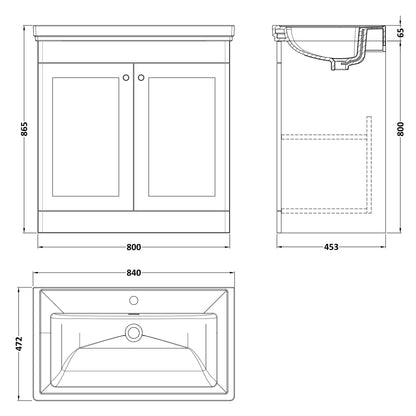Fairford Laurel 2.0 800mm Floor Standing Satin Grey Vanity Unit - 1 Tap Hole