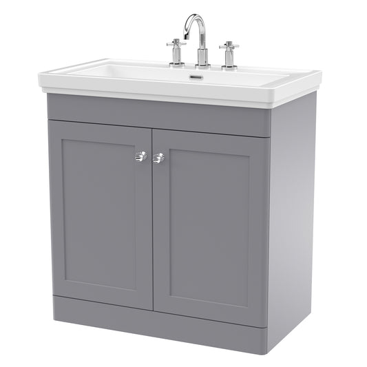Fairford Laurel 2.0 800mm Floor Standing Satin Grey Vanity Unit - 3 Tap Hole