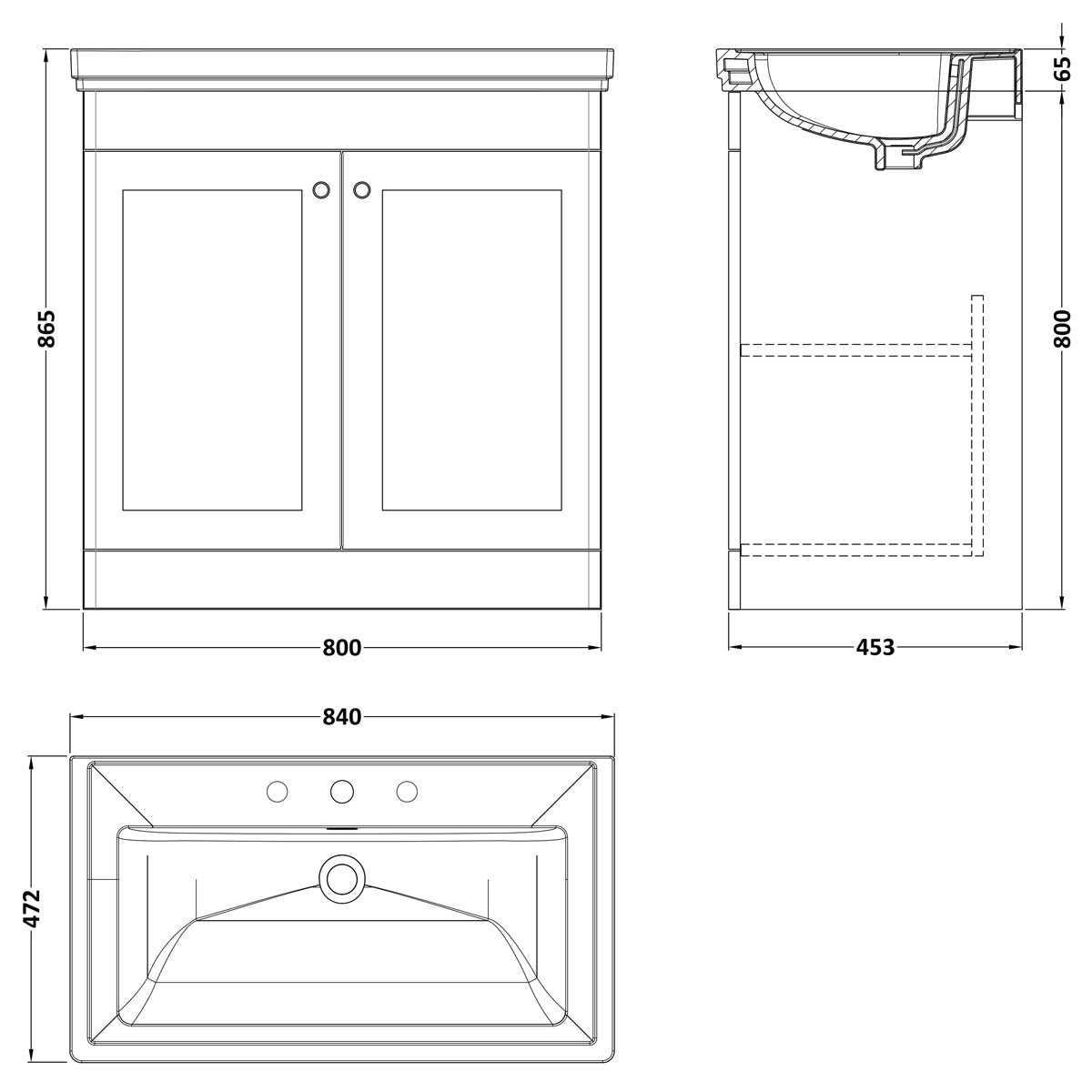 Fairford Laurel 2.0 800mm Floor Standing Satin Grey Vanity Unit - 3 Tap Hole