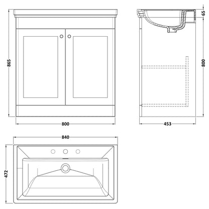 Fairford Laurel 2.0 800mm Floor Standing Satin Grey Vanity Unit - 3 Tap Hole
