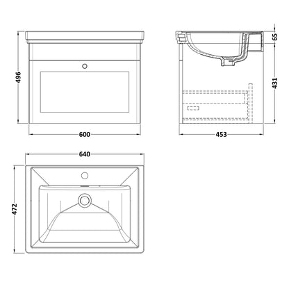 Fairford Laurel 2.0 600mm Wall Hung Satin Grey Vanity Unit - 1 Tap Hole