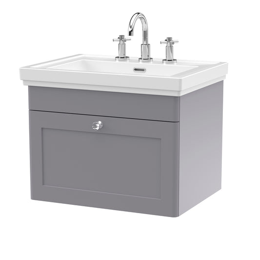 Fairford Laurel 2.0 600mm Wall Hung Satin Grey Vanity Unit - 3 Tap Hole