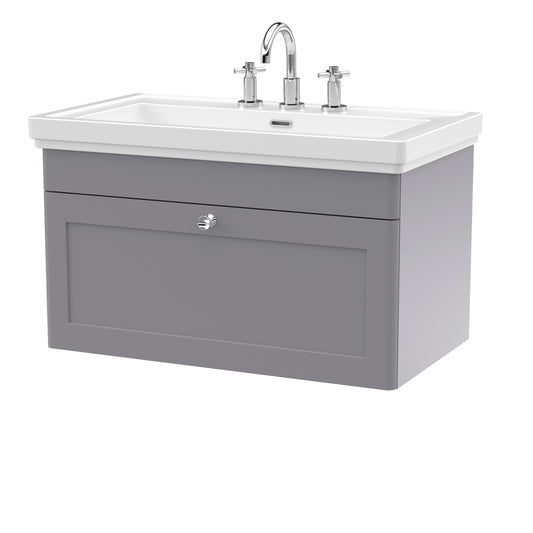 Fairford Laurel 2.0 800mm Wall Hung Satin Grey Vanity Unit - 3 Tap Hole