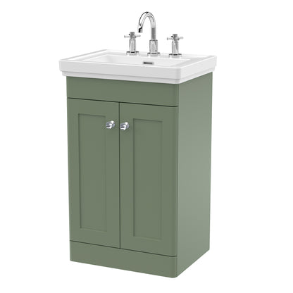 Fairford Laurel 2.0 500mm Floor Standing Satin Green Vanity Unit - 3 Tap Hole
