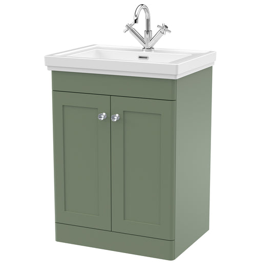 Fairford Laurel 2.0 600mm Floor Standing Satin Green Vanity Unit - 1 Tap Hole