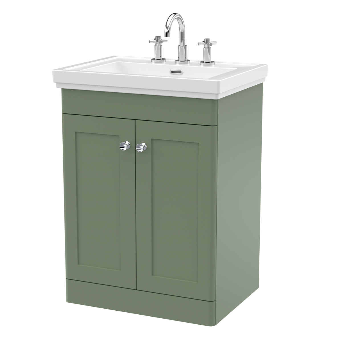 Fairford Laurel 2.0 600mm Floor Standing Satin Green Vanity Unit - 3 Tap Hole