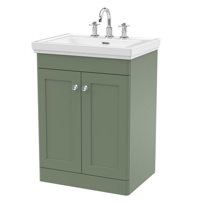 Fairford Laurel 2.0 600mm Floor Standing Satin Green Vanity Unit - 3 Tap Hole