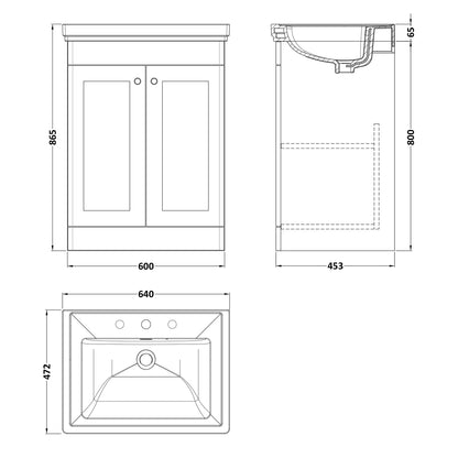 Fairford Laurel 2.0 600mm Floor Standing Satin Green Vanity Unit - 3 Tap Hole