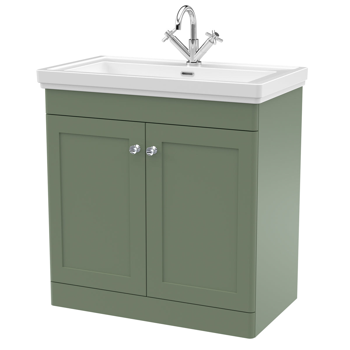 Fairford Laurel 2.0 800mm Floor Standing Satin Green Vanity Unit - 1 Tap Hole