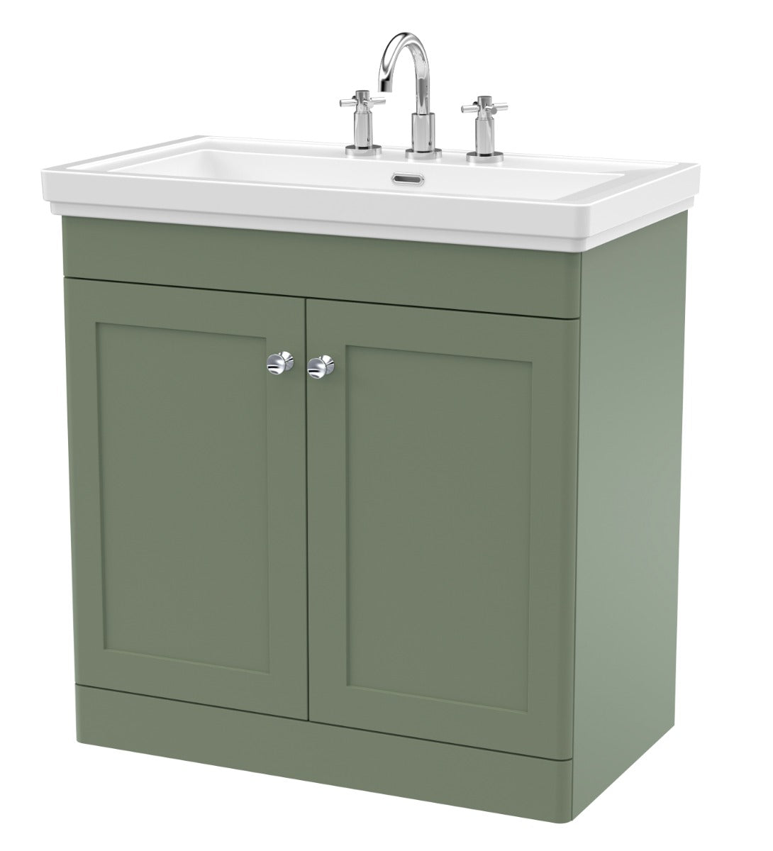 Fairford Laurel 2.0 800mm Floor Standing Satin Green Vanity Unit - 3 Tap Hole