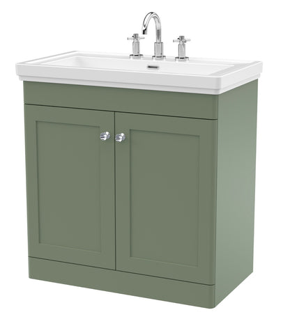 Fairford Laurel 2.0 800mm Floor Standing Satin Green Vanity Unit - 3 Tap Hole