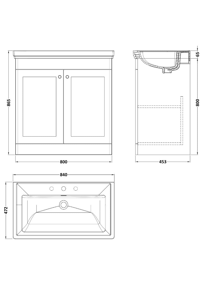 Fairford Laurel 2.0 800mm Floor Standing Satin Green Vanity Unit - 3 Tap Hole