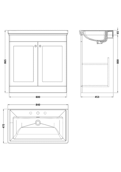 Fairford Laurel 2.0 800mm Floor Standing Satin Green Vanity Unit - 3 Tap Hole