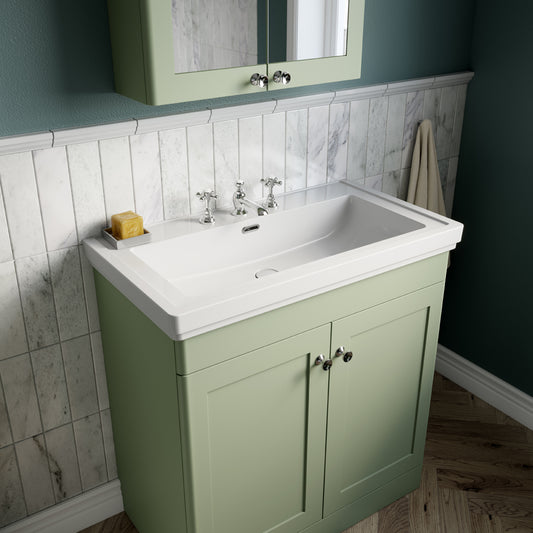 Fairford Laurel 2.0 800mm Floor Standing Satin Green Vanity Unit - 1 Tap Hole
