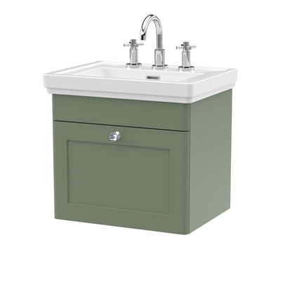 Fairford Laurel 2.0 500mm Wall Hung Satin Green Vanity Unit - 3 Tap Hole