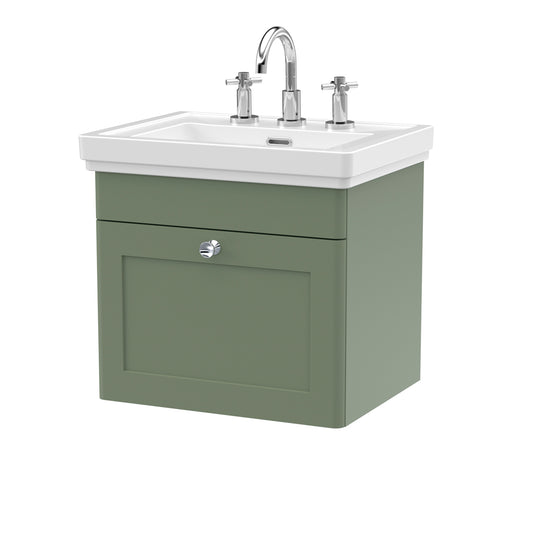 Fairford Laurel 2.0 500mm Wall Hung Satin Green Vanity Unit - 3 Tap Hole