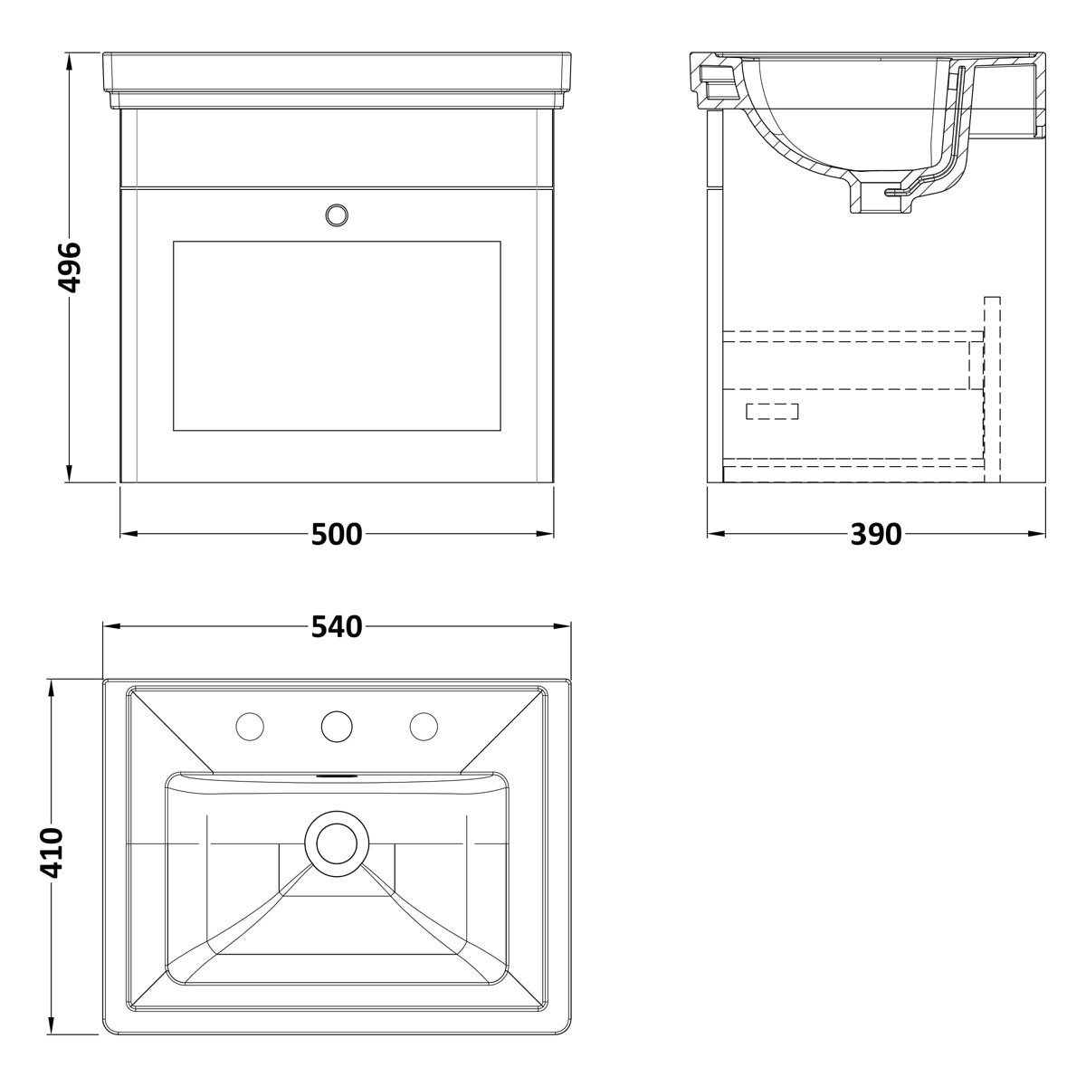 Fairford Laurel 2.0 500mm Wall Hung Satin Green Vanity Unit - 3 Tap Hole