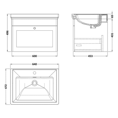 Fairford Laurel 2.0 600mm Wall Hung Satin Green Vanity Unit - 1 Tap Hole