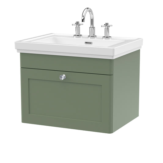 Fairford Laurel 2.0 600mm Wall Hung Satin Green Vanity Unit - 3 Tap Hole