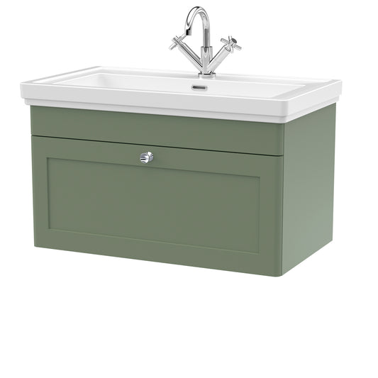 Fairford Laurel 2.0 800mm Wall Hung Satin Green Vanity Unit - 1 Tap Hole