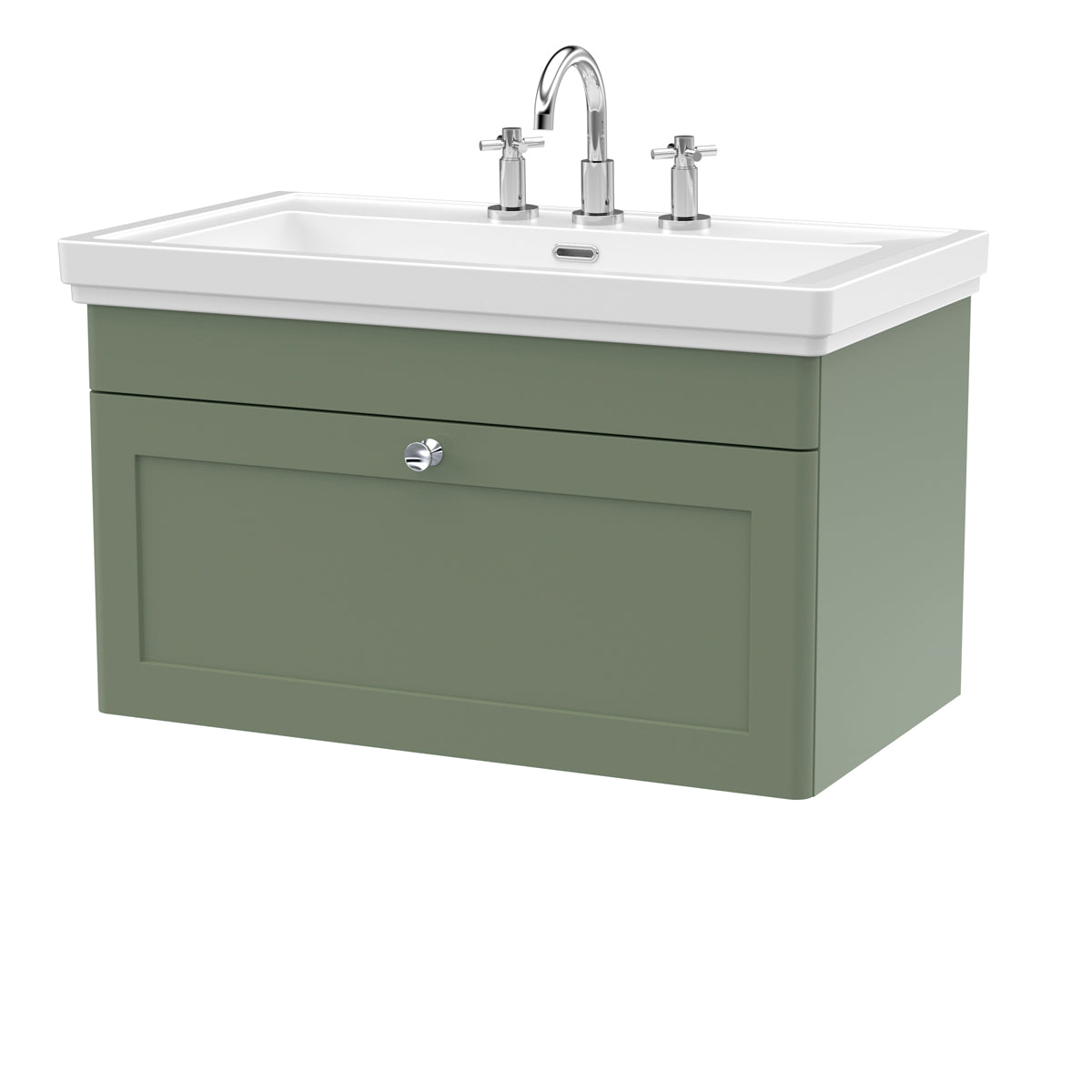 Fairford Laurel 2.0 800mm Wall Hung Satin Green Vanity Unit - 3 Tap Hole