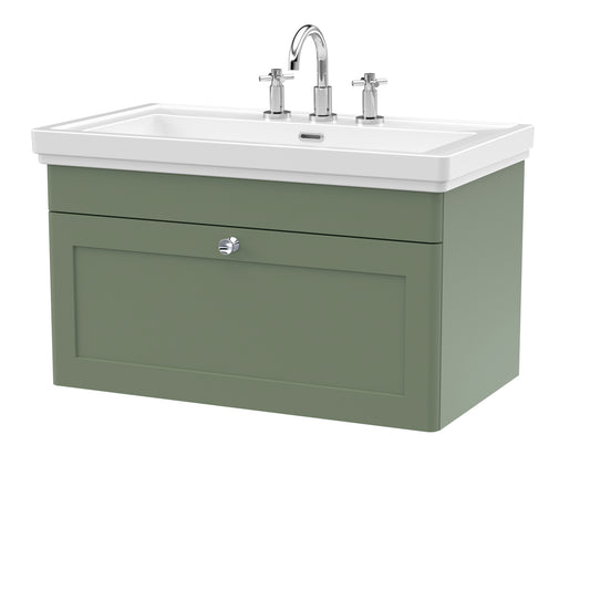 Fairford Laurel 2.0 800mm Wall Hung Satin Green Vanity Unit - 3 Tap Hole