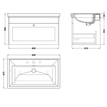 Fairford Laurel 2.0 800mm Wall Hung Satin Green Vanity Unit - 3 Tap Hole