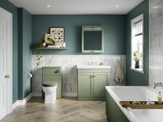 Fairford Laurel 2.0 600mm Floor Standing Satin Green Vanity Unit - 3 Tap Hole