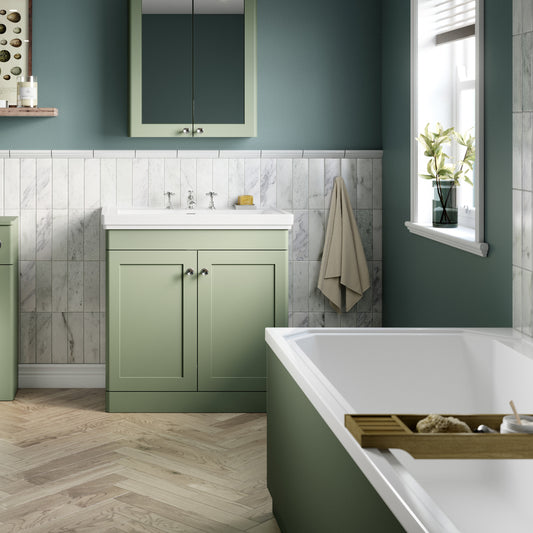 Fairford Laurel 2.0 800mm Floor Standing Satin Green Vanity Unit - 3 Tap Hole