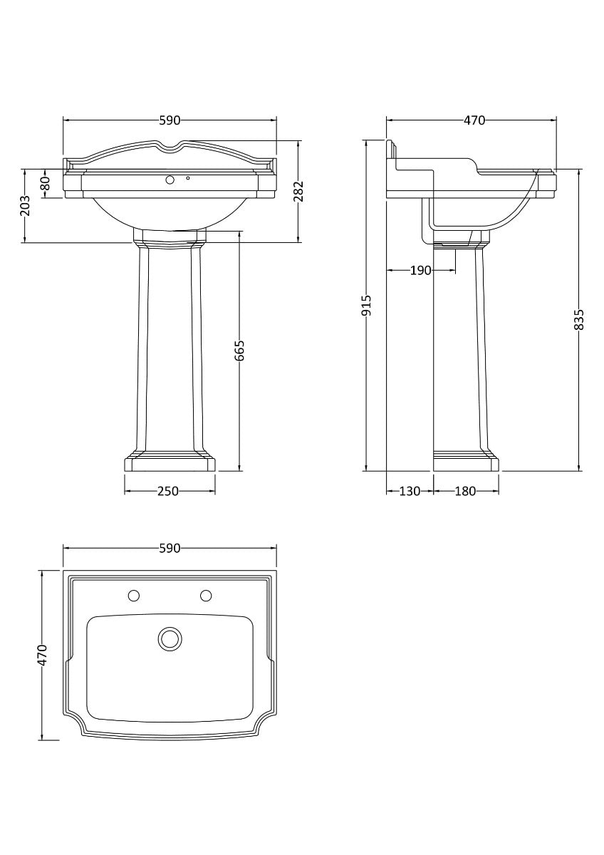 Fairford Winchester 580mm 2 Tap Hole Basin with Full Pedestal