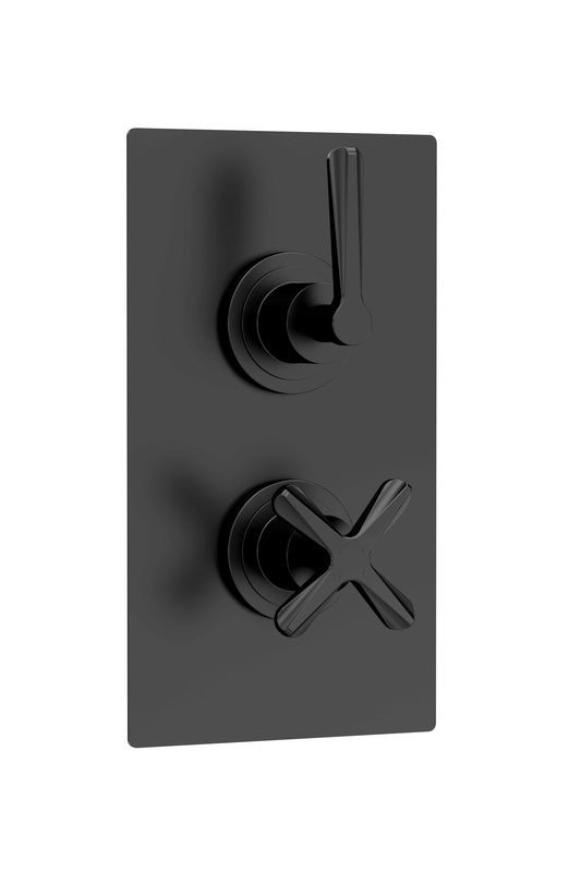 Fairford Verso Matt Black Concealed Twin Valve w/ Diverter, 2 Outlet