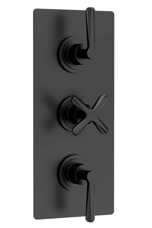 Fairford Verso Matt Black Concealed Triple Valve, 2 Outlet