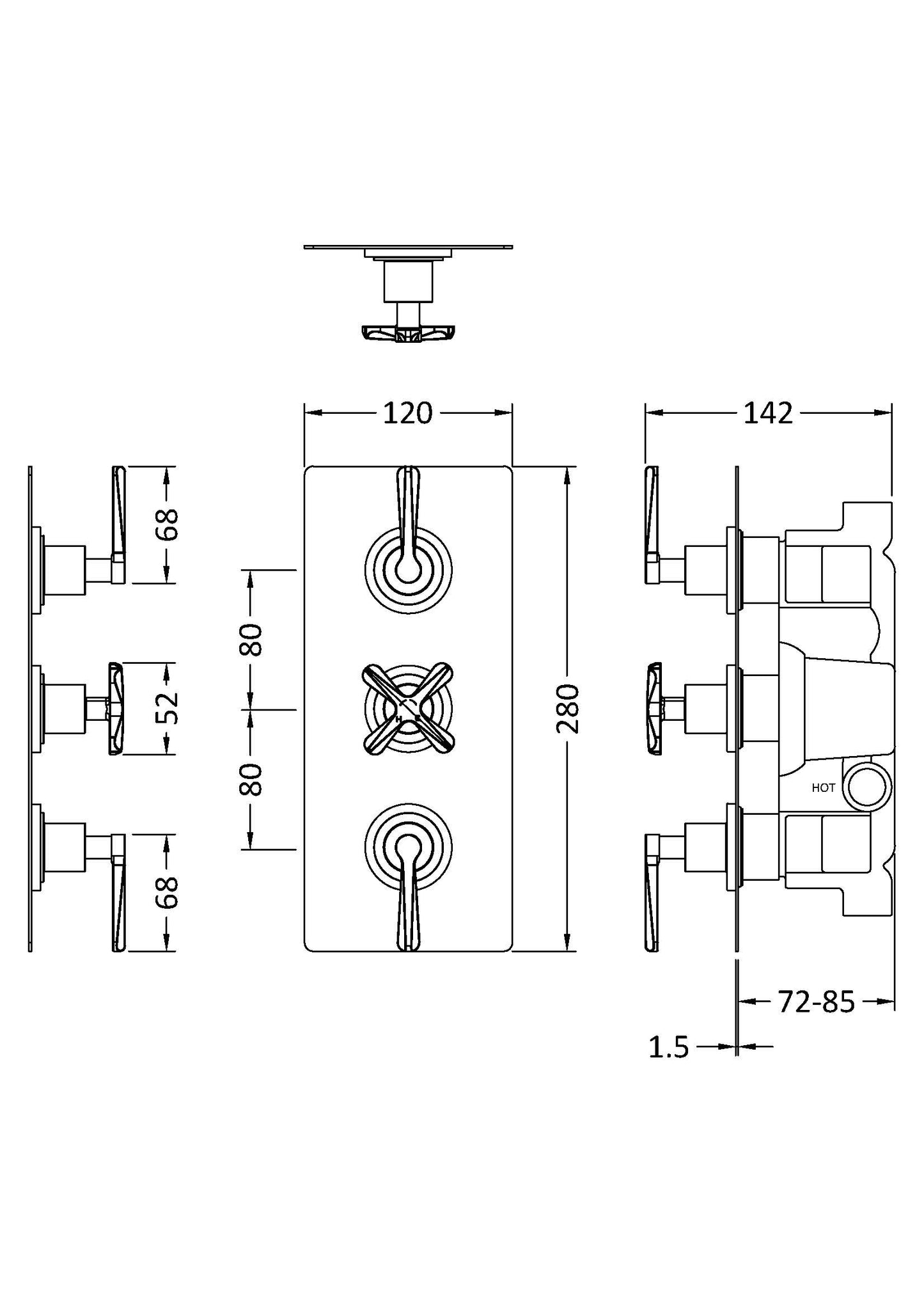 Fairford Verso Matt Black Concealed Triple Valve, 2 Outlet