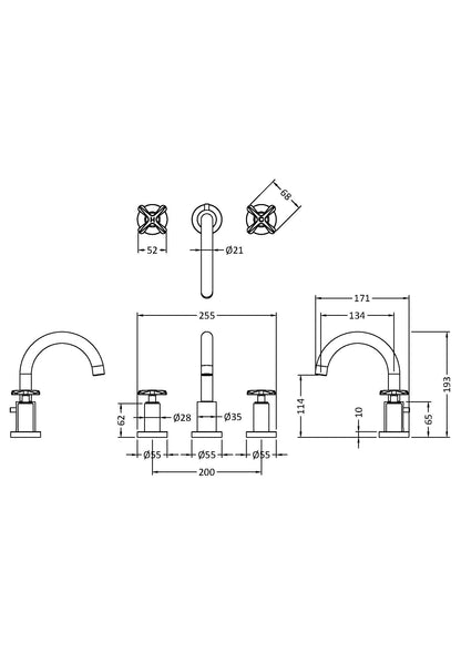 Fairford Verso 3 Hole Deck Mounted Basin Mixer