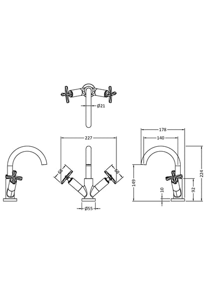 Fairford Verso Brushed Brass Basin Mixer with Push Button Waste