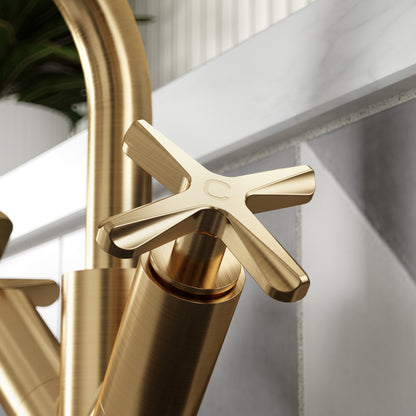 Fairford Verso Brushed Brass Basin Mixer with Push Button Waste