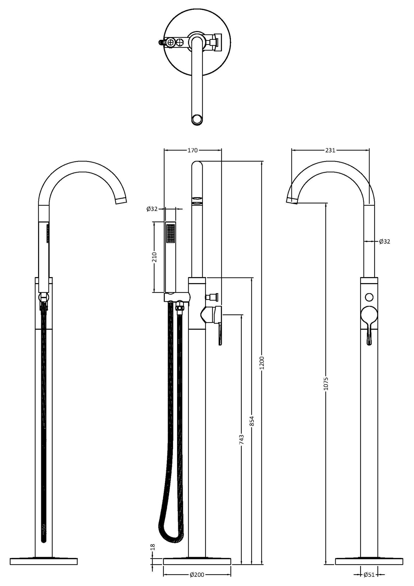 Fairford Verso Brushed Brass Freestanding Bath Shower Mixer