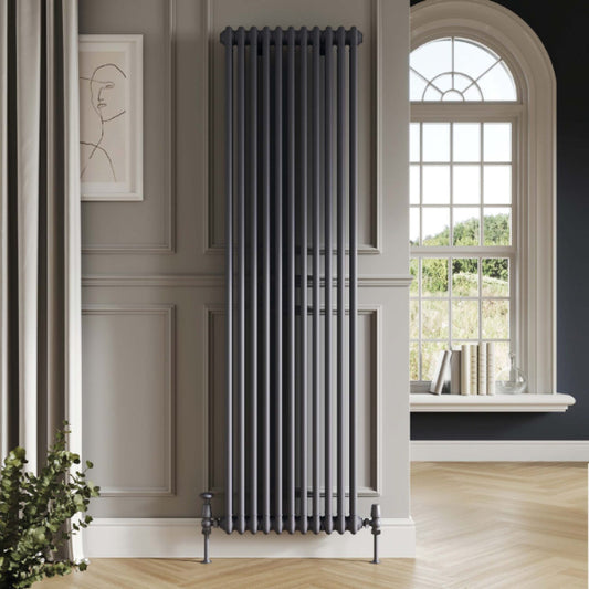 Fairford 2 Column Vertical Anthracite Designer Radiator 1800mm X 335mm