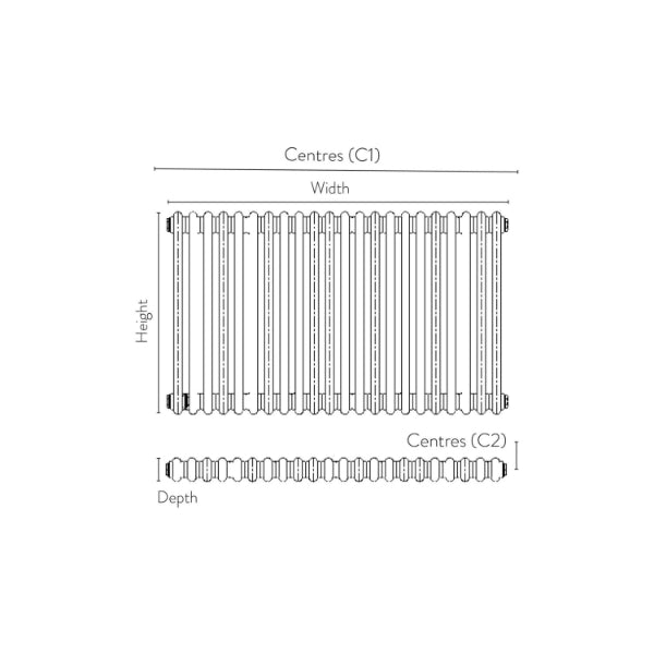 Fairford 2 Column Horizontal Raw Metal Designer Radiator 600mm X 636mm