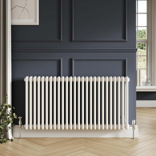 Fairford 3 Column Horizontal White Designer Radiator 600mm X 650mm