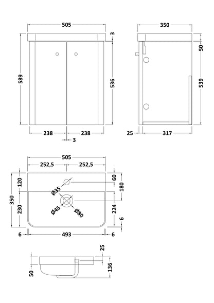 Fairford Crayo 500mm Gloss White Wall Hung Vanity Unit