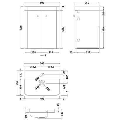Fairford Crayo 500mm Light Gloss Grey Wall Hung Vanity Unit
