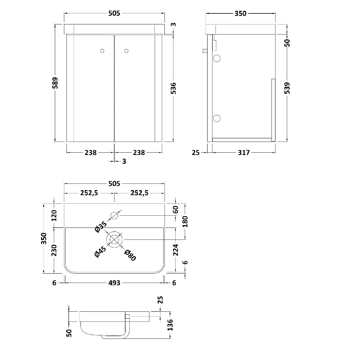 Fairford Crayo 500mm Gloss Grey Wall Hung Vanity Unit