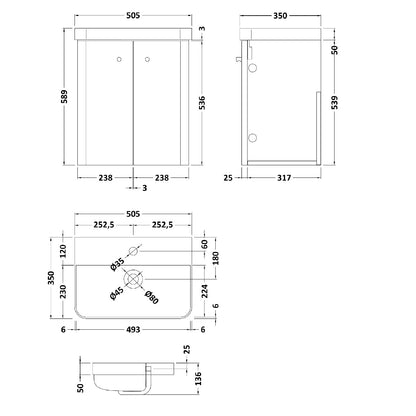 Fairford Crayo 500mm Gloss Grey Wall Hung Vanity Unit
