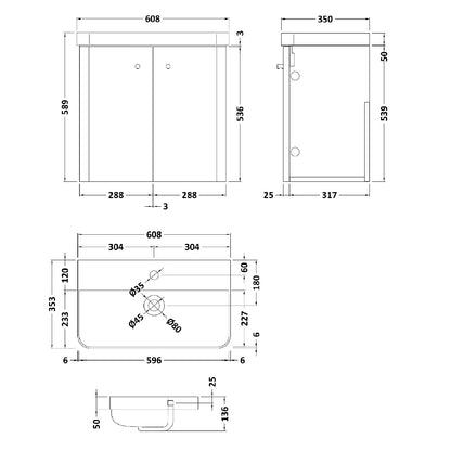 Fairford Crayo 600mm Gloss Grey Wall Hung Vanity Unit