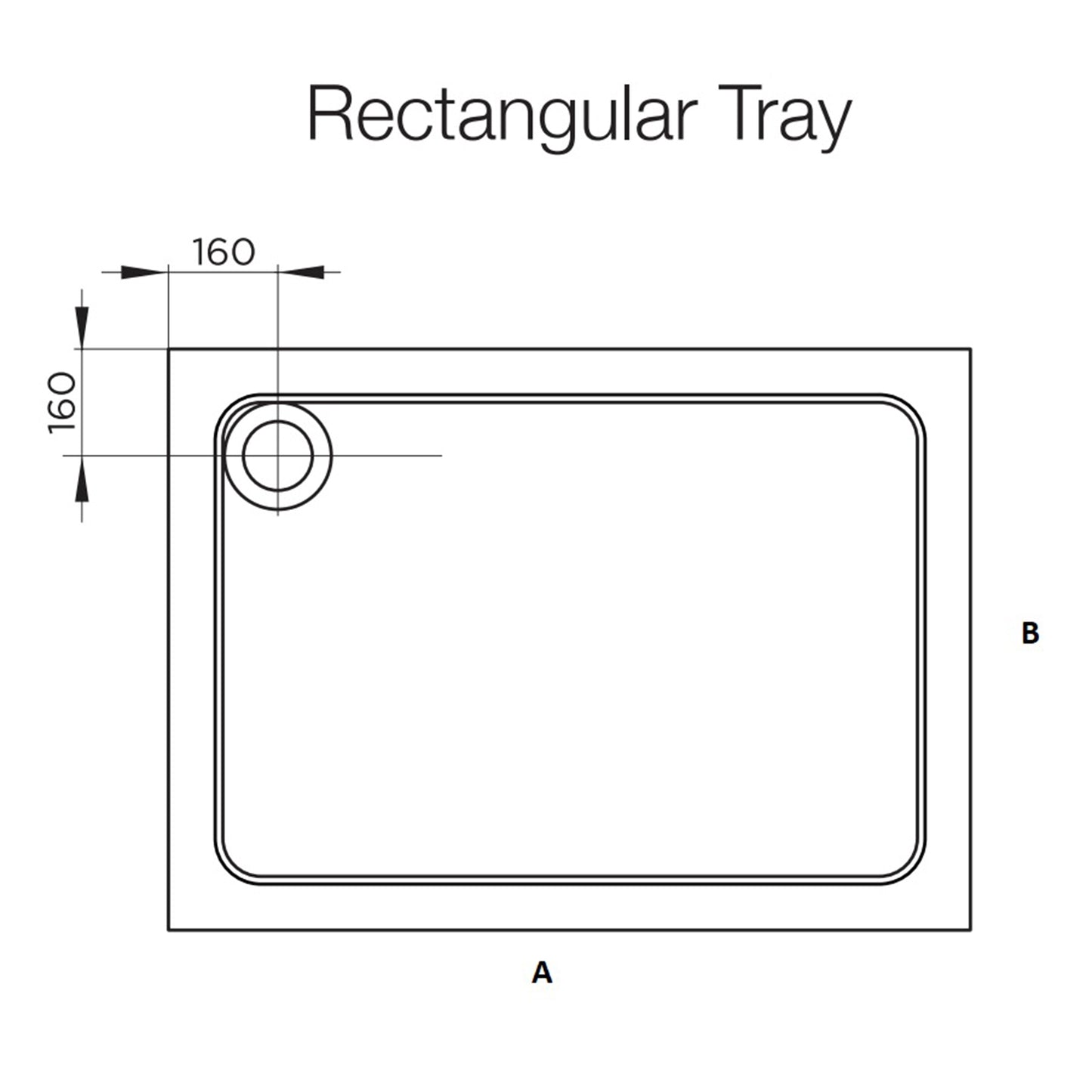 Fairford 1600 X 800mm Rectangular Shower Tray, Corner Waste