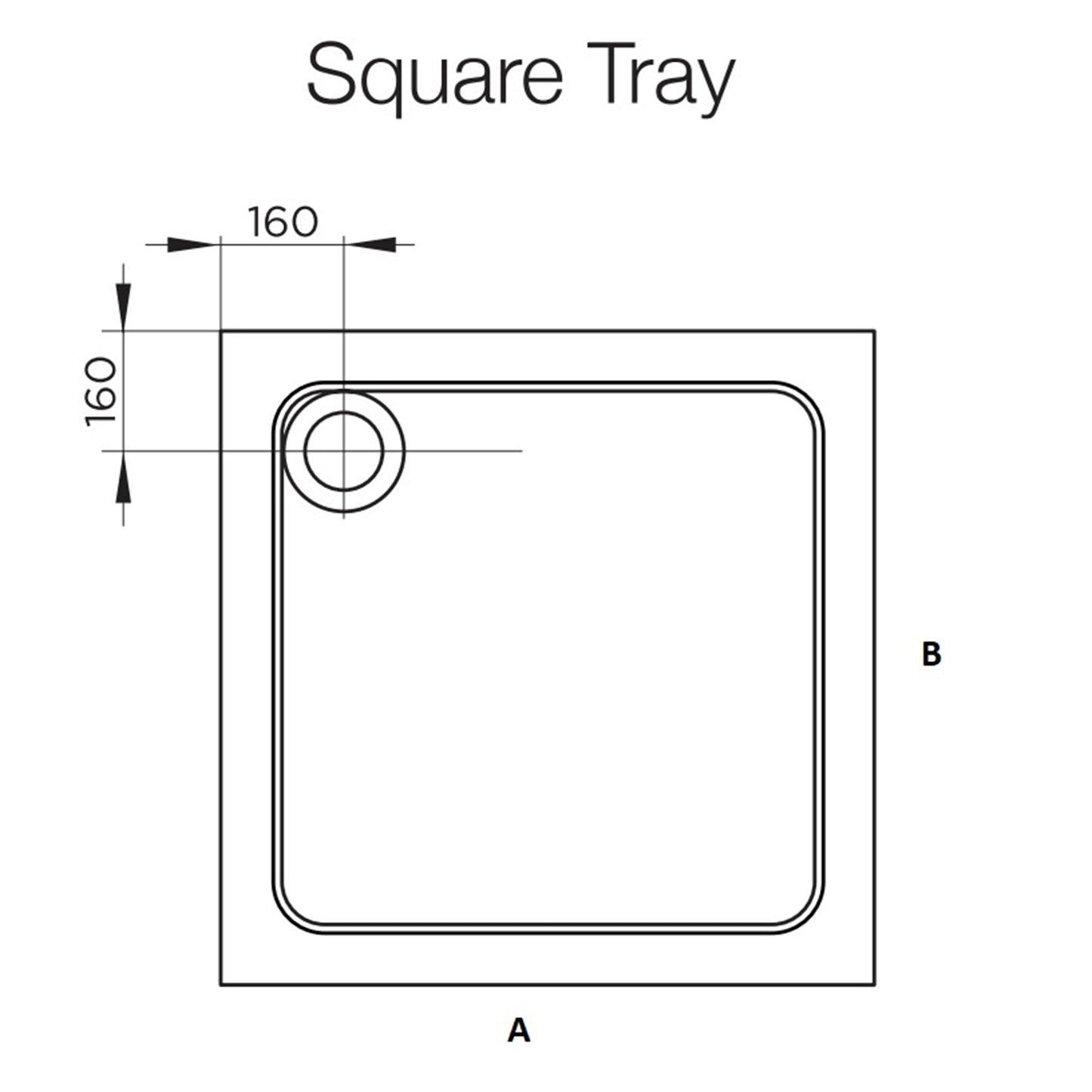 Fairford 800mm x 800mm Square Shower Tray, Corner Waste