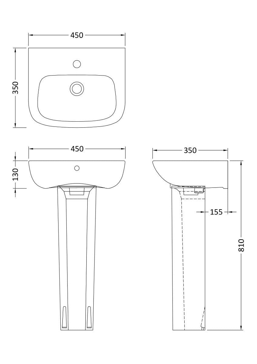 Fairford Roda 450mm 1 Tap Hole Basin with Full Pedestal